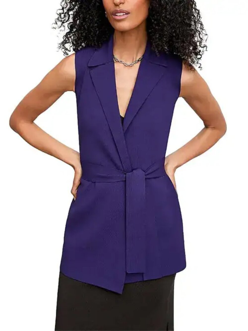 MM LaFleur Anh Jardigan Knit Sleeveless Sweater Top Tie Stretch Purple NWT XL